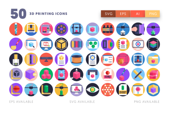 50 3D Printing Icons: A Comprehensive Set for Designers and Creators