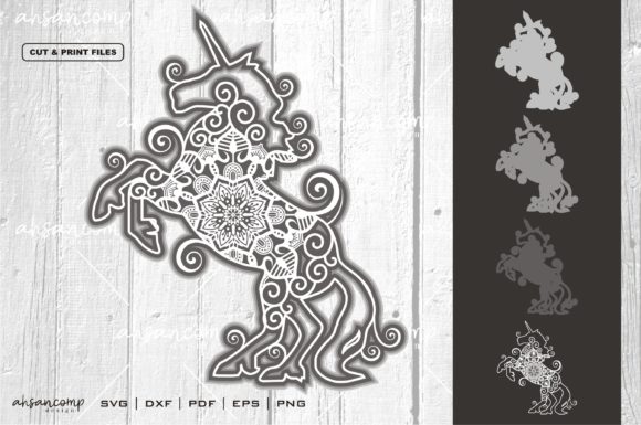 Unicorn Mandala Vector 3D Layered 5